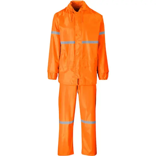 Outdoor Hi-Viz Reflective Polyester PVC Rainsuit Orange
